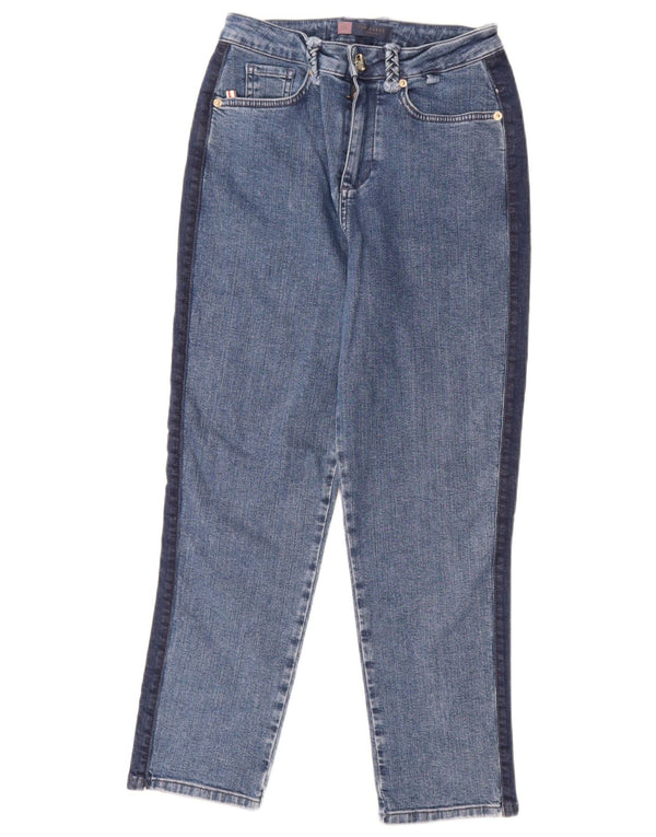 Calça jeans feminina de cintura alta Ted Baker W26 L25 azul colorblock algodão