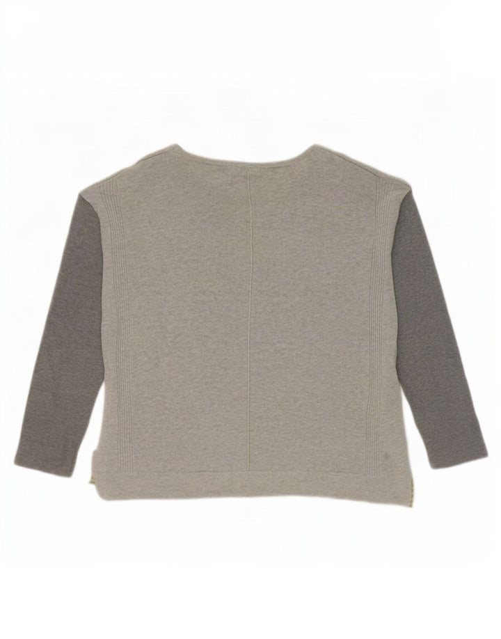 Suéter feminino com gola canoa White Stuff Reino Unido 12 bloco colorido cinza médio