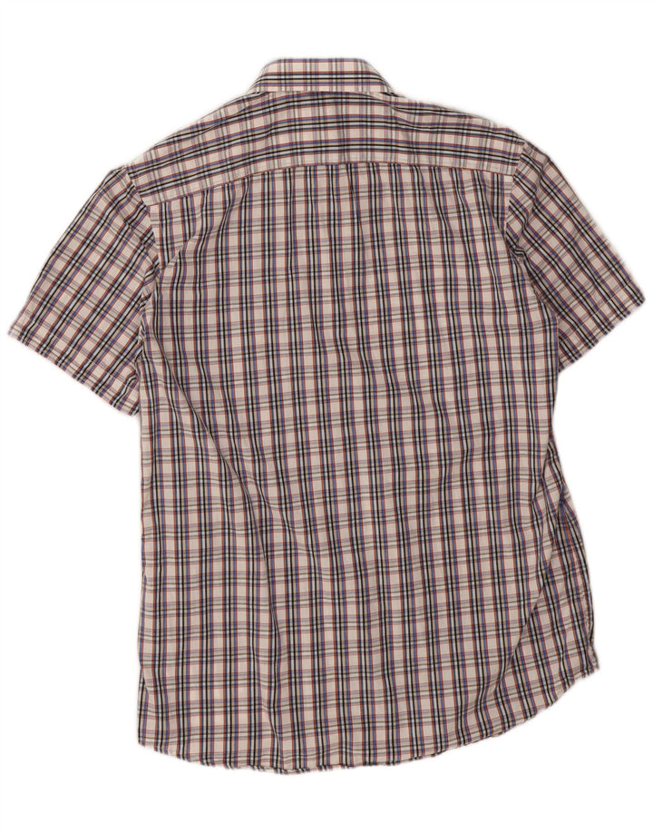 Camisa masculina Carrera de manga curta cinza médio algodão xadrez