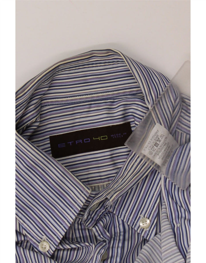 Camisa masculina Etro tamanho 40 algodão listrado azul médio