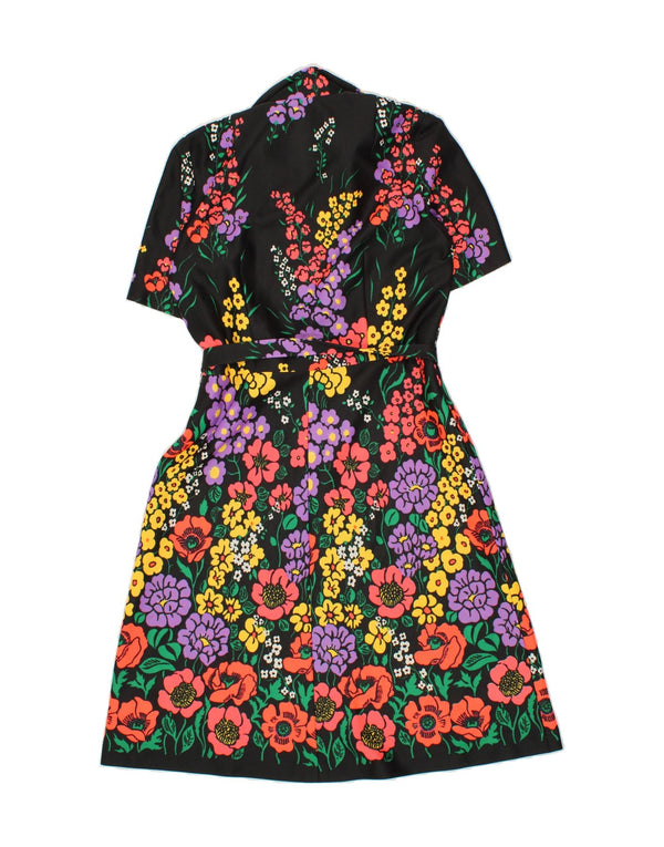 VINTAGE Womens A-Line Dress UK 14 Medium Black Floral