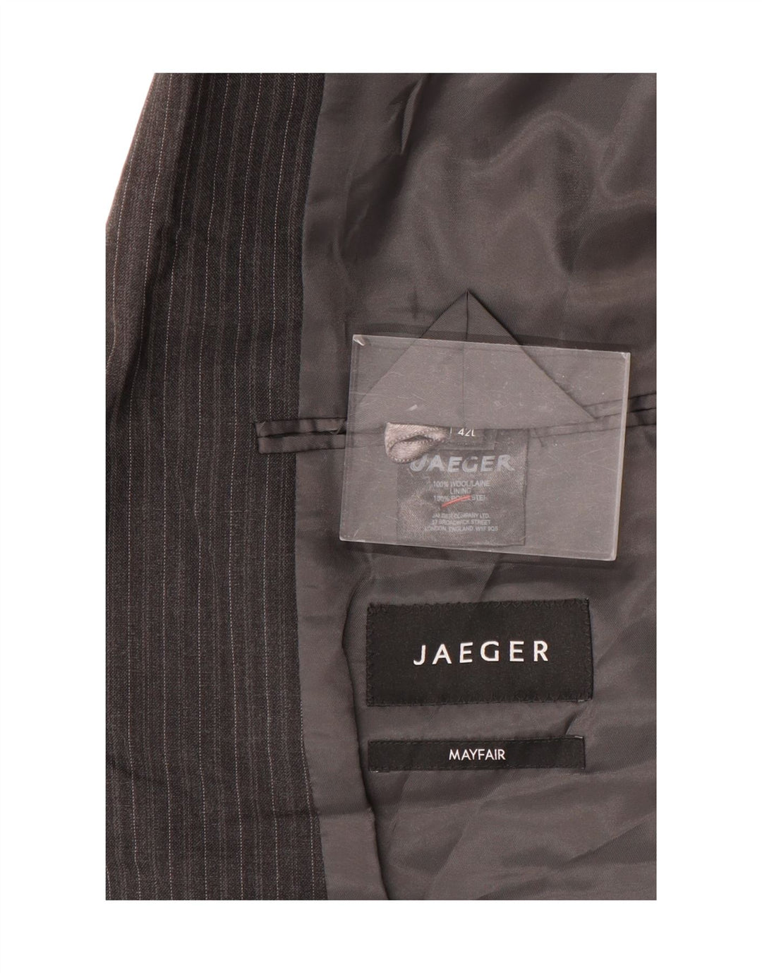 Jaqueta blazer masculina Jaeger com 2 botões Reino Unido 42 XL cinza risca de giz lã