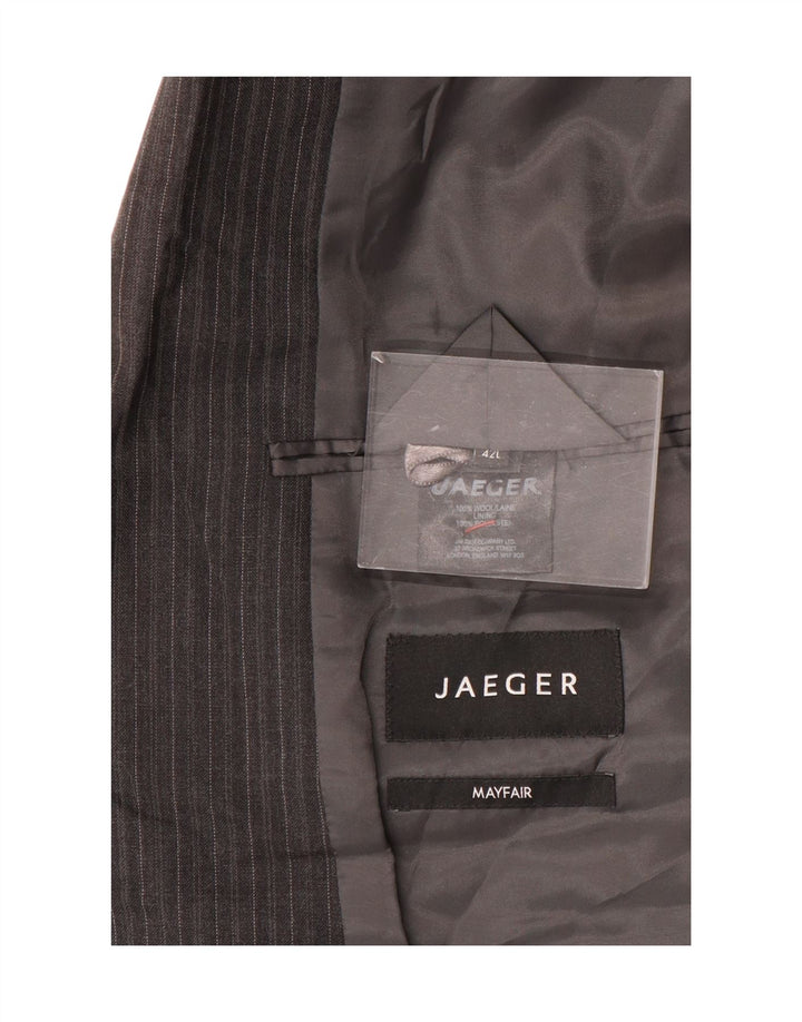 Jaqueta blazer masculina Jaeger com 2 botões Reino Unido 42 XL cinza risca de giz lã