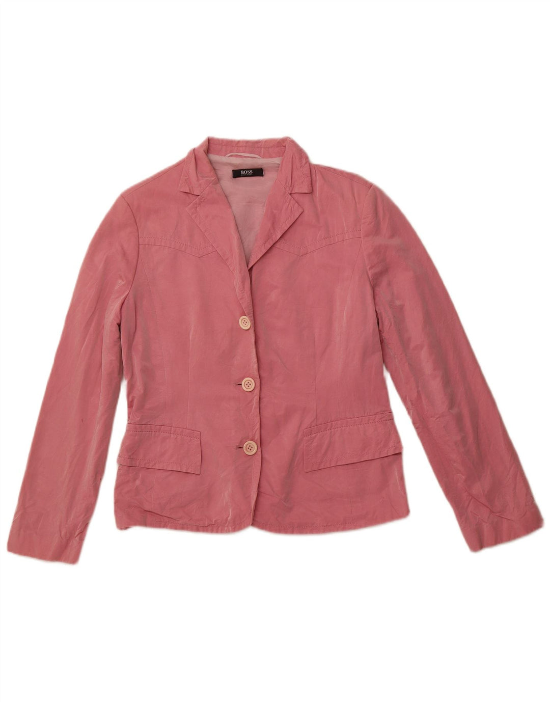 Jaqueta blazer feminina de 3 botões HUGO BOSS Reino Unido 14 grande algodão rosa