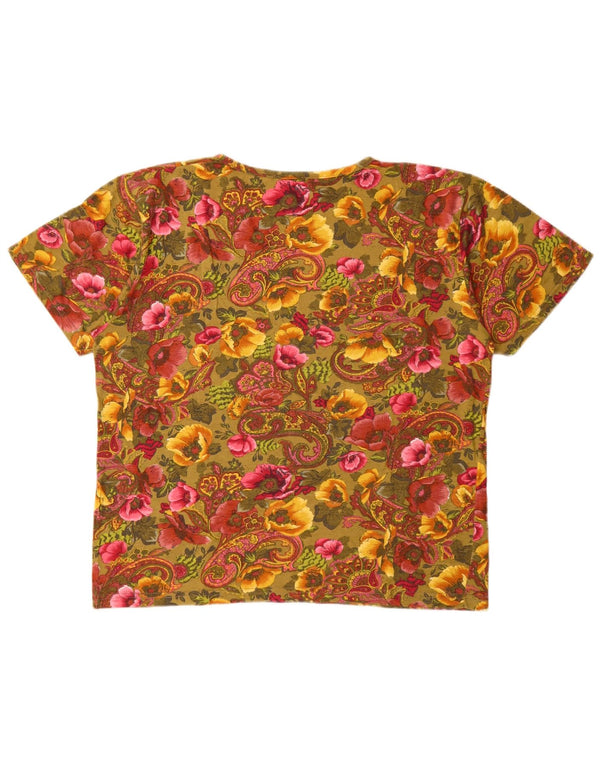 Camiseta feminina vintage UK 16 grande floral multicolorida