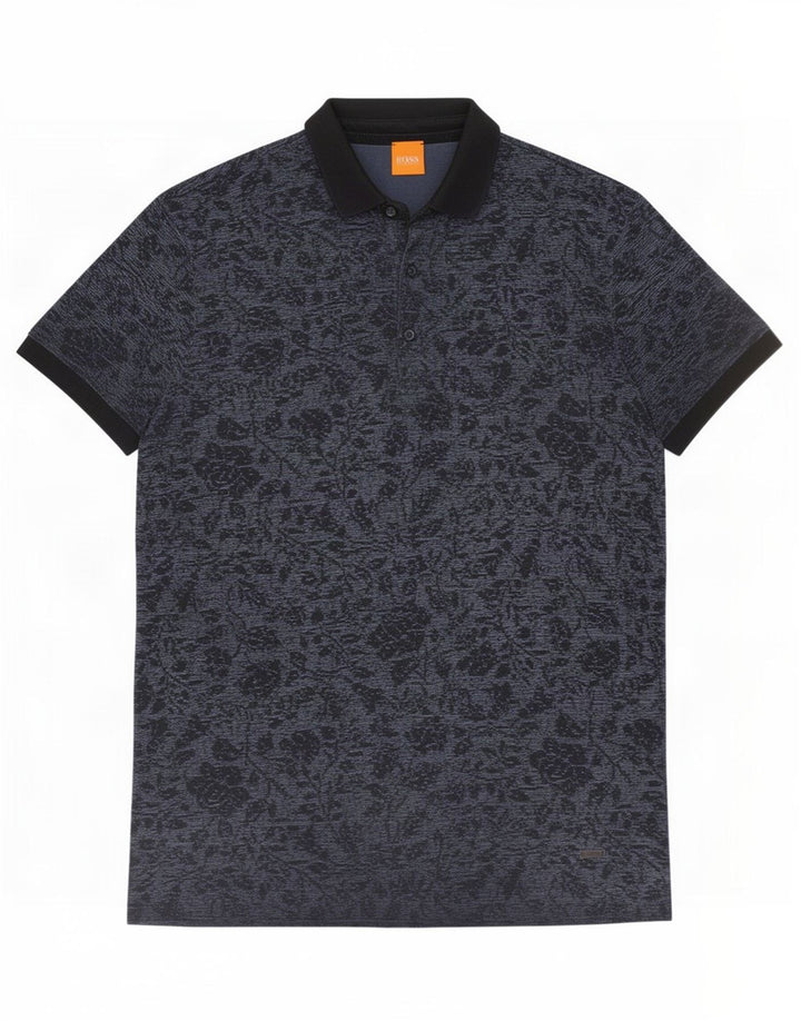 Camisa polo masculina Hugo Boss médio azul marinho floral algodão