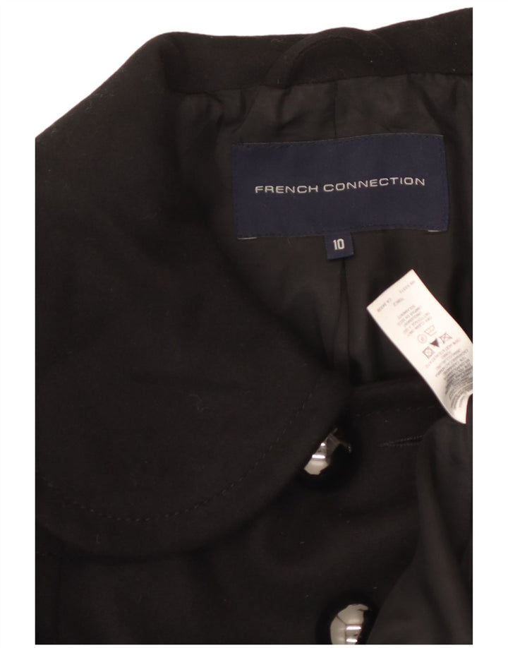 French Connection Womens Pea Coat Reino Unido 10 Lã Virgem Preta Pequena