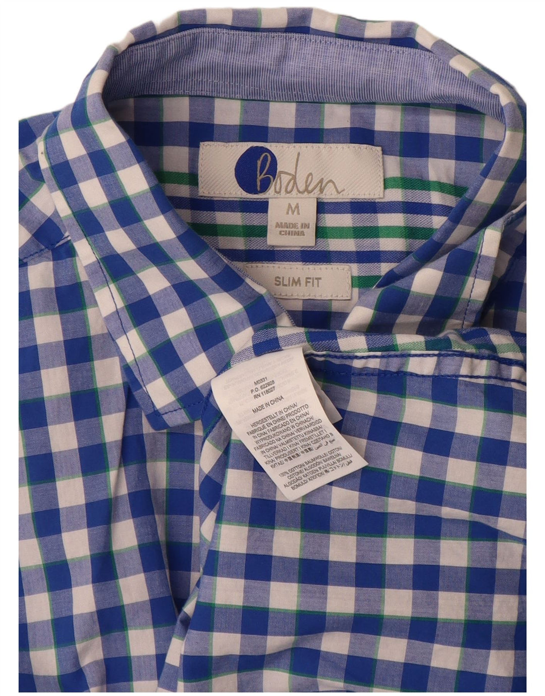 Camisa masculina slim fit BODEN algodão guingão azul médio