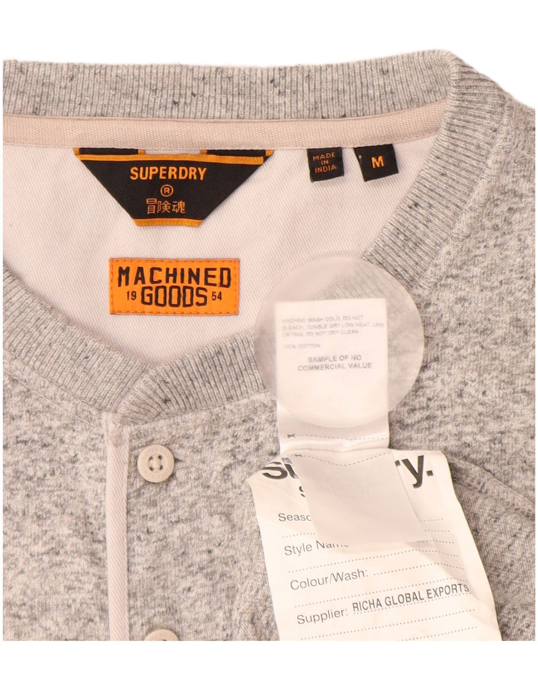 SUPERDRY Top masculino de manga comprida de algodão manchado cinza médio