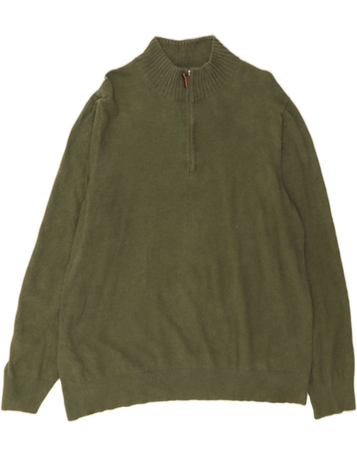 EDDIE BAUER Mens Zip Neck Jumper Sweater XL Green Cotton Vintage Eddie Bauer and Second-Hand Eddie Bauer from Messina Hembry 