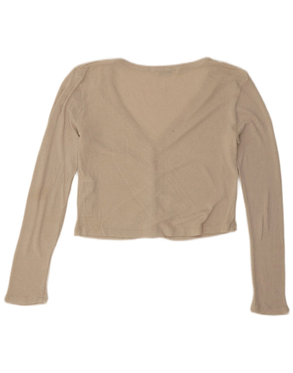 Zara Womens Crop Oversized Cardigan Top Reino Unido 10 Pequeno Bege Viscose