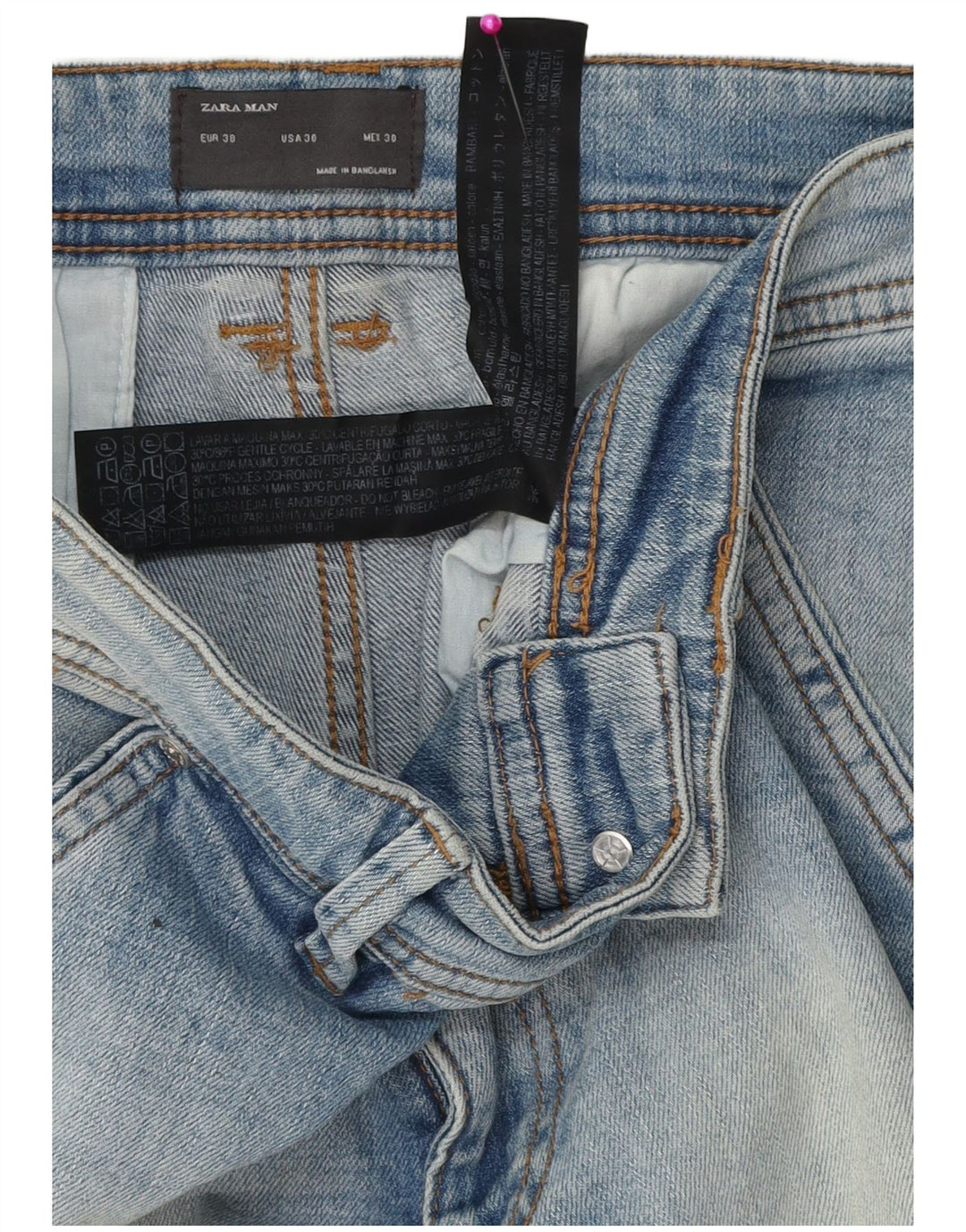 Zara Mens Denim Shorts EU 38 Pequeno W30 Azul Algodão