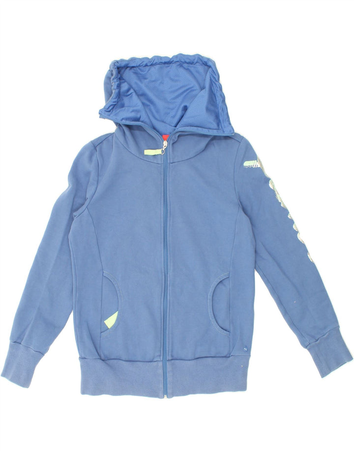 PUMA Womens Graphic Zip Hoodie Sweater UK 14 Large Blue Cotton Vintage Puma and Second-Hand Puma from Messina Hembry 