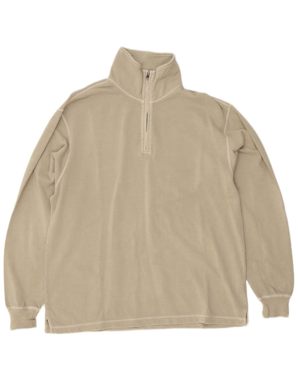 Lands End Mens Regular Fit Zip Neck Sweatshirt Jumper UK 38/40 Medium Beige