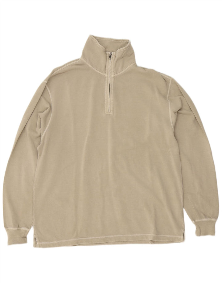 Lands End Mens Regular Fit Zip Neck Moletom Jumper Reino Unido 38/40 Médio Bege