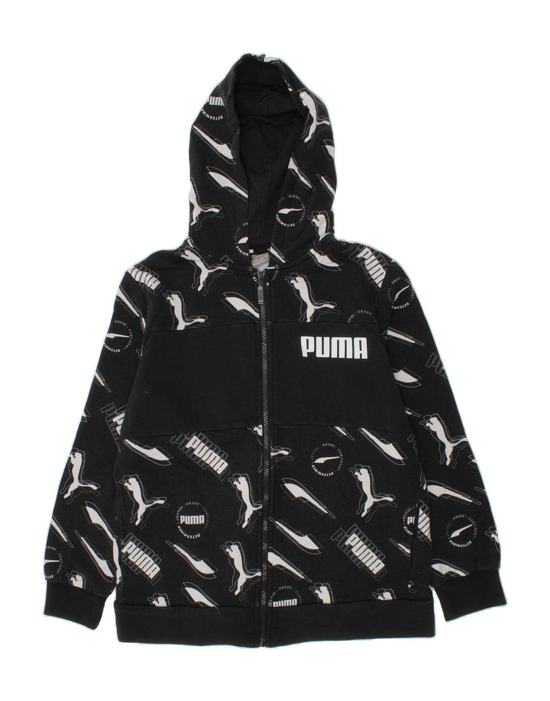 PUMA Boys Graphic Zip Hoodie Sweater 15-16 Years Black Cotton Vintage Puma and Second-Hand Puma from Messina Hembry 