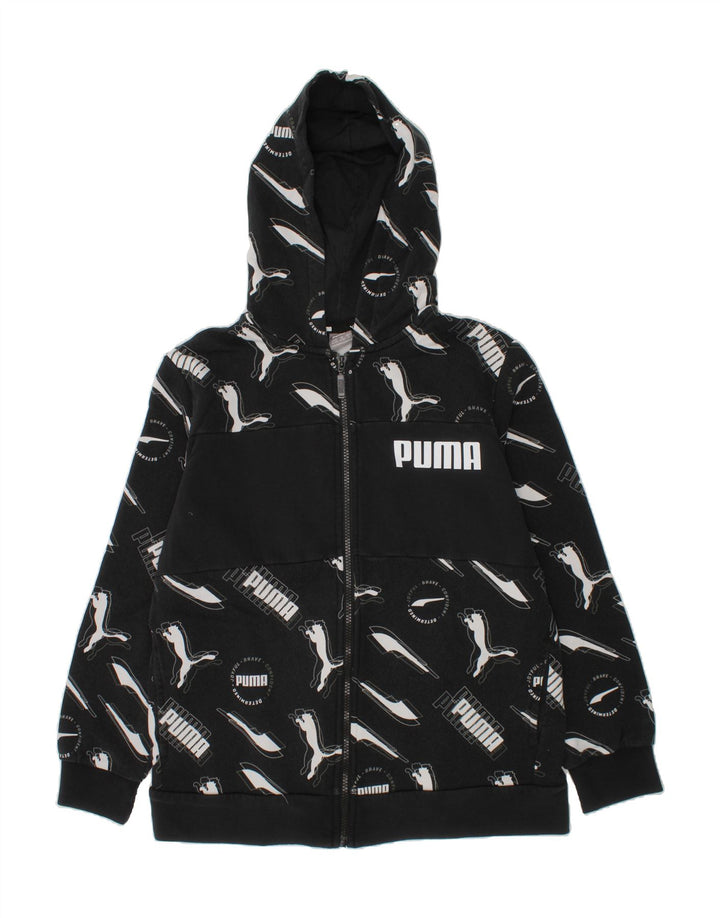 PUMA Boys Graphic Zip Hoodie Sweater 15-16 Years Black Cotton Vintage Puma and Second-Hand Puma from Messina Hembry 