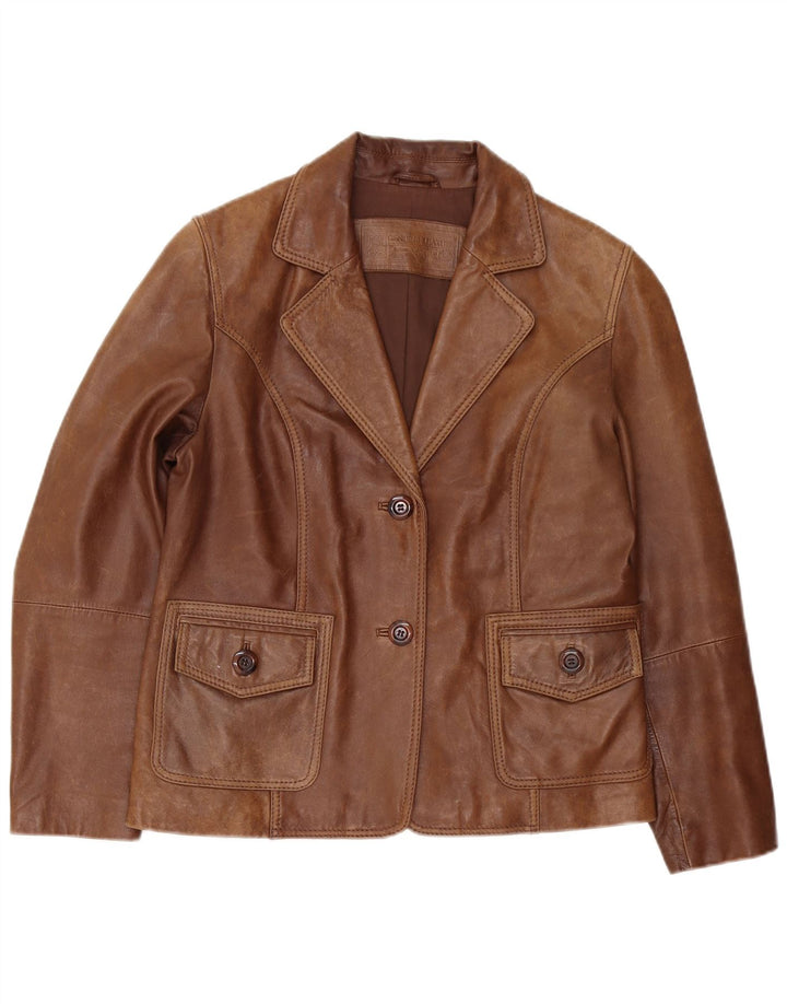 Jaqueta blazer feminina de couro com 2 botões C&A IT 44 marrom médio