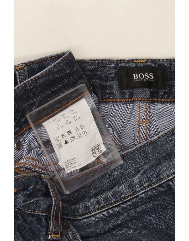 Hugo Boss Mens Straight Jeans W34 L34 Azul Algodão