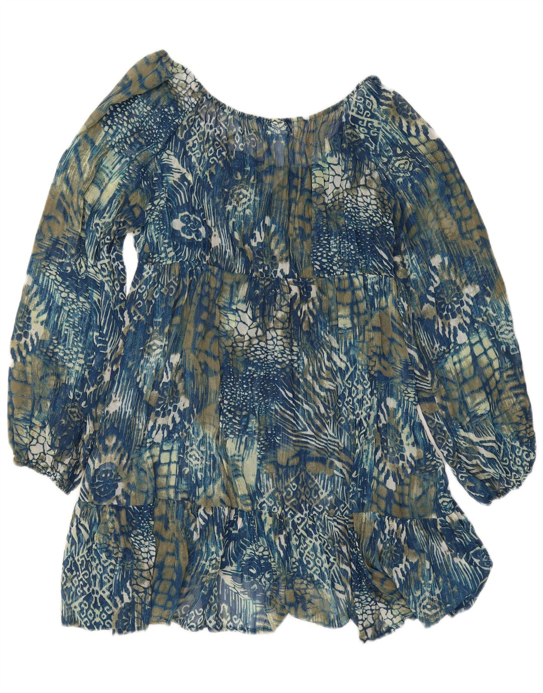 Vestido feminino Wallis de manga comprida em camadas Reino Unido 12 poliéster paisley azul médio