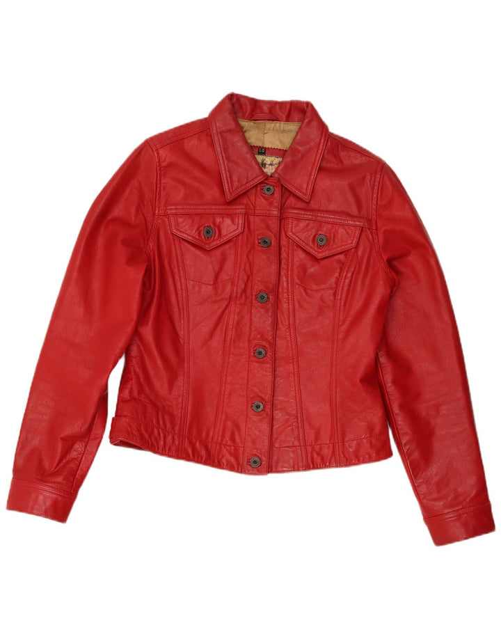 Jaqueta de couro feminina Stradivarius UK 14 grande couro vermelho