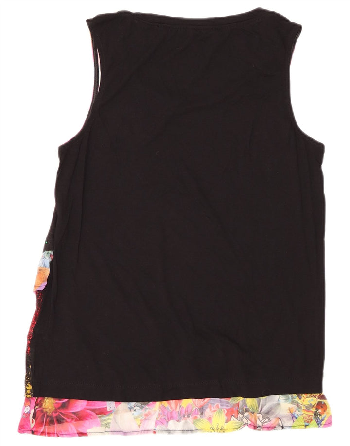 Blusa feminina DESIGUAL sem mangas com estampa gráfica UK 12 médio preto floral