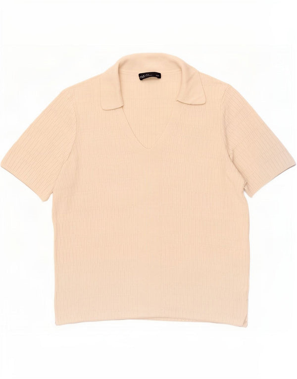 Camisa polo feminina Marks & Spencer Reino Unido 14 viscose bege médio