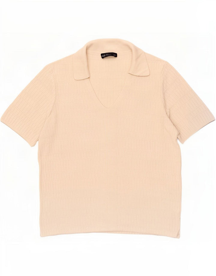 Camisa polo feminina Marks & Spencer Reino Unido 14 viscose bege médio