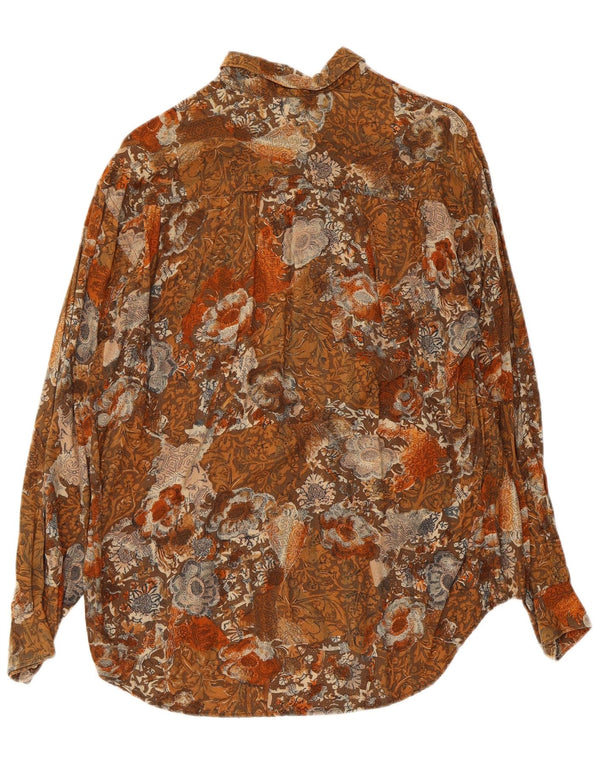 Camisa Masculina Vintage Pequena Marrom Floral