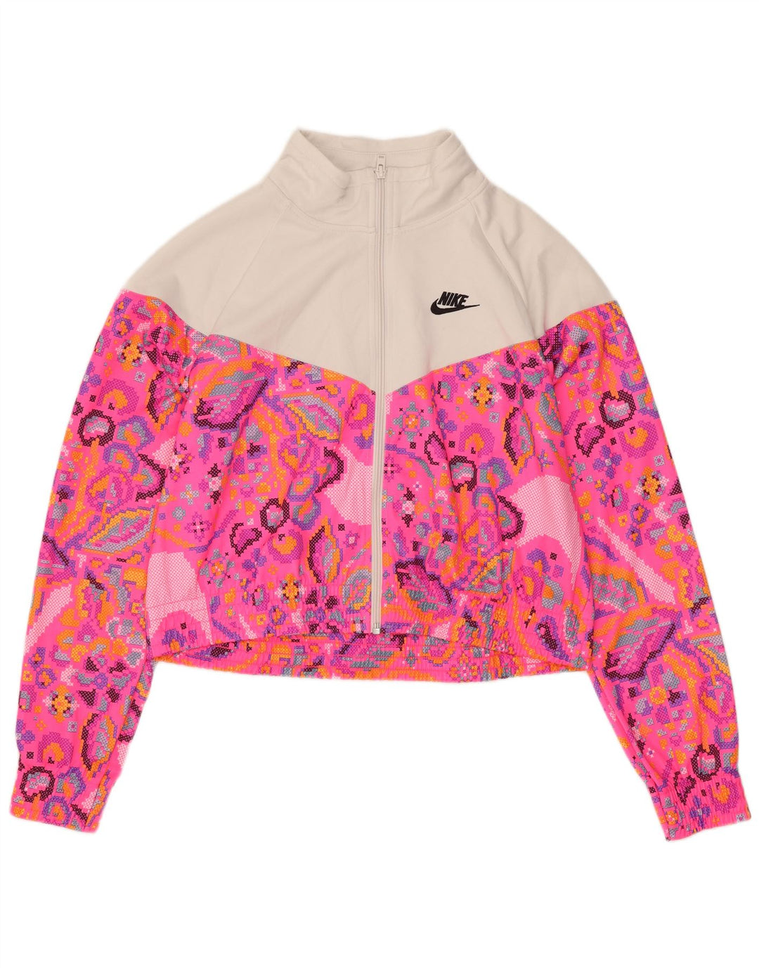 Nike Womens Crop Tracksuit Top Jacket UK 16 Grande Rosa Geométrico Poliéster
