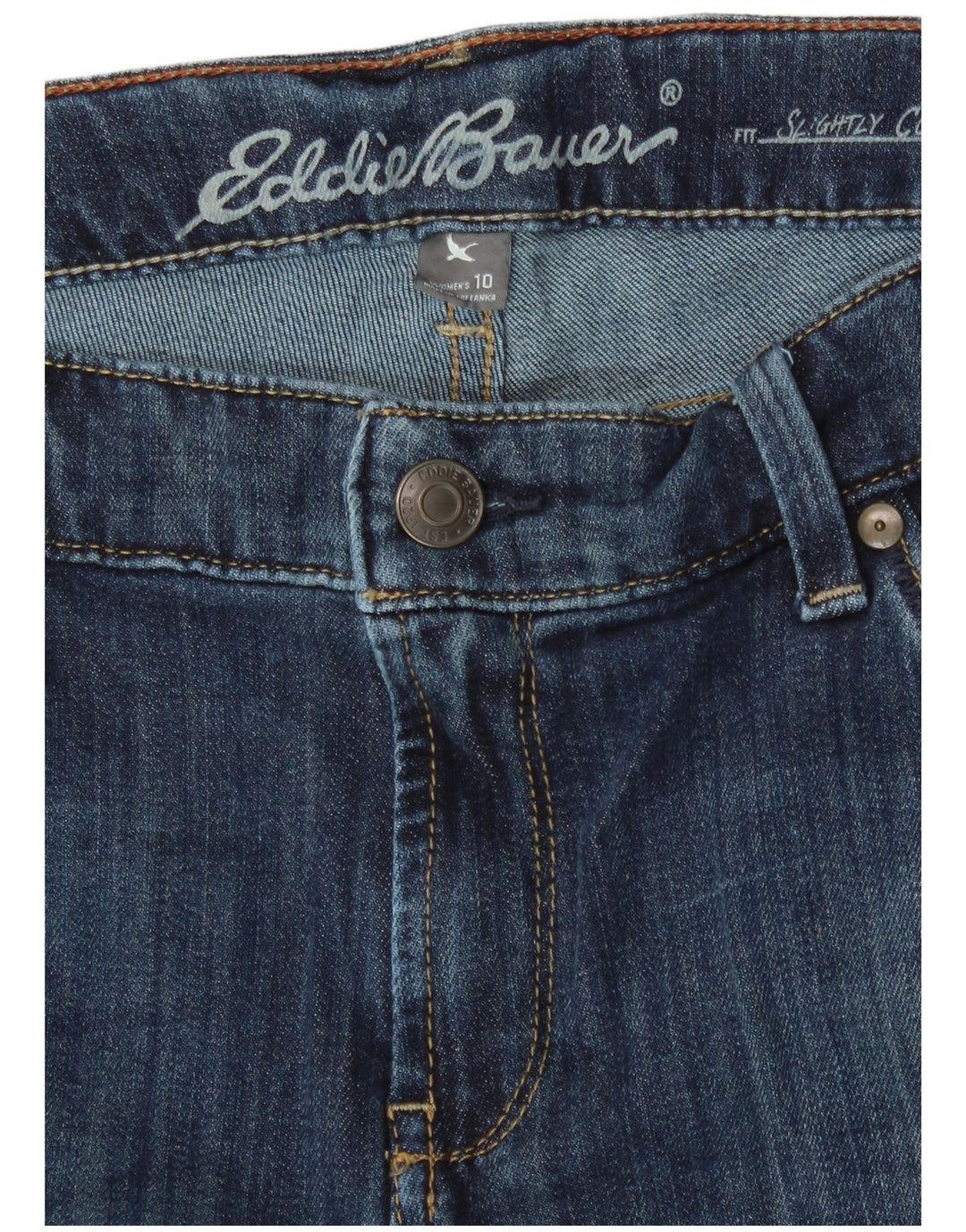EDDIE BAUER Shorts jeans feminino ligeiramente curvilíneo EUA 10 grande W32 azul