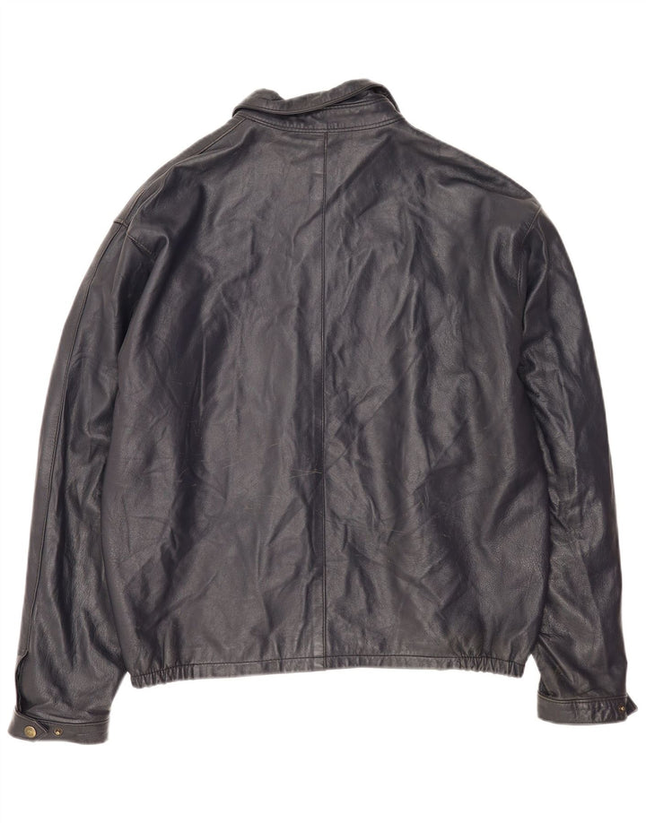 Jaqueta de couro masculina vintage IT 52 XL couro azul marinho