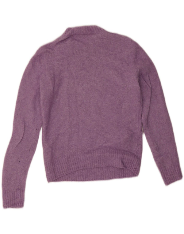 Zara Womens Crop Crew Neck Jumper Sweater UK 12 Medium Purple Alpaca Wool
