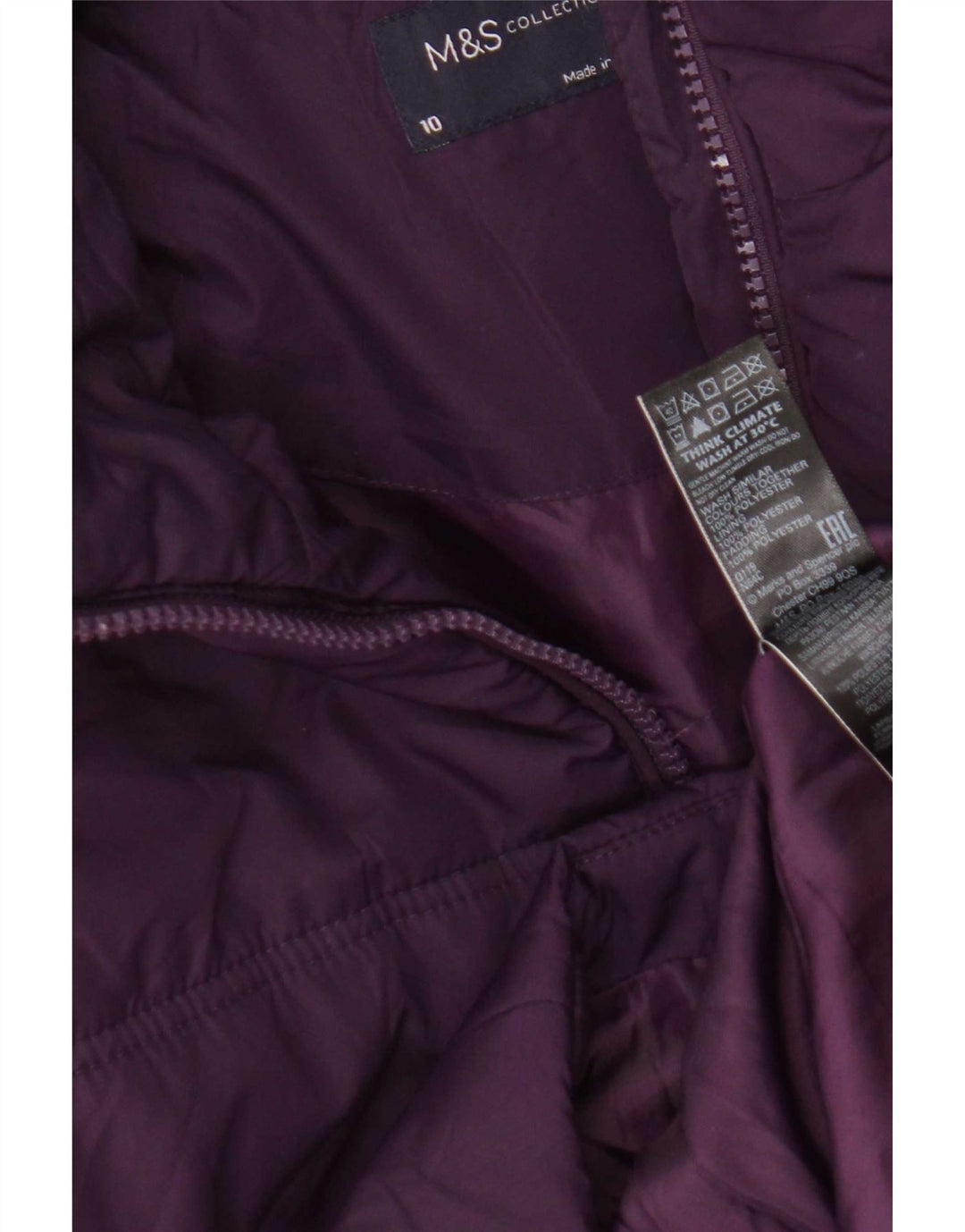 Casaco acolchoado feminino Marks & Spencer Reino Unido 10 pequeno poliéster roxo