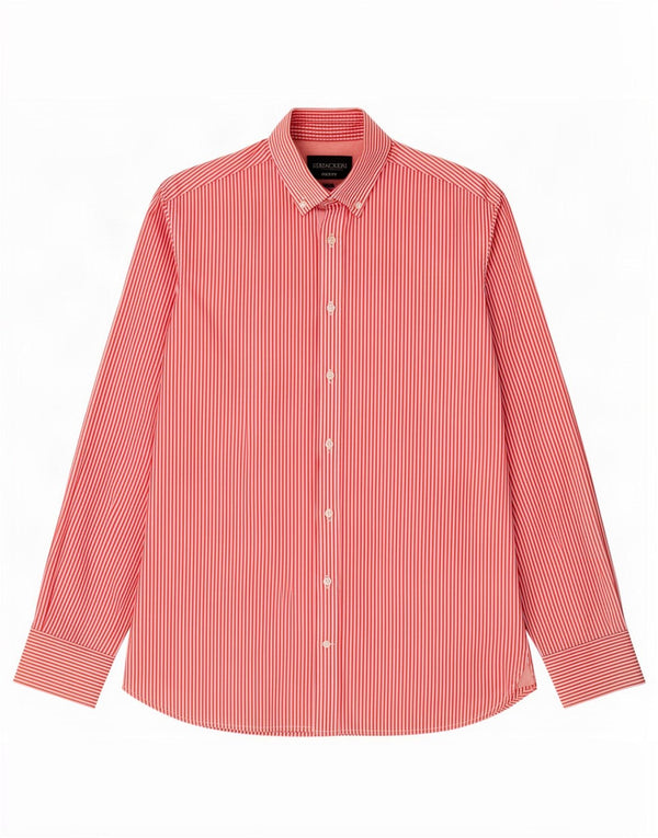 Camisa masculina Hackett de algodão listrado vermelho médio