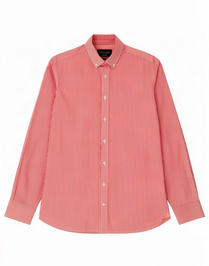 Camisa masculina Hackett de algodão listrado vermelho médio
