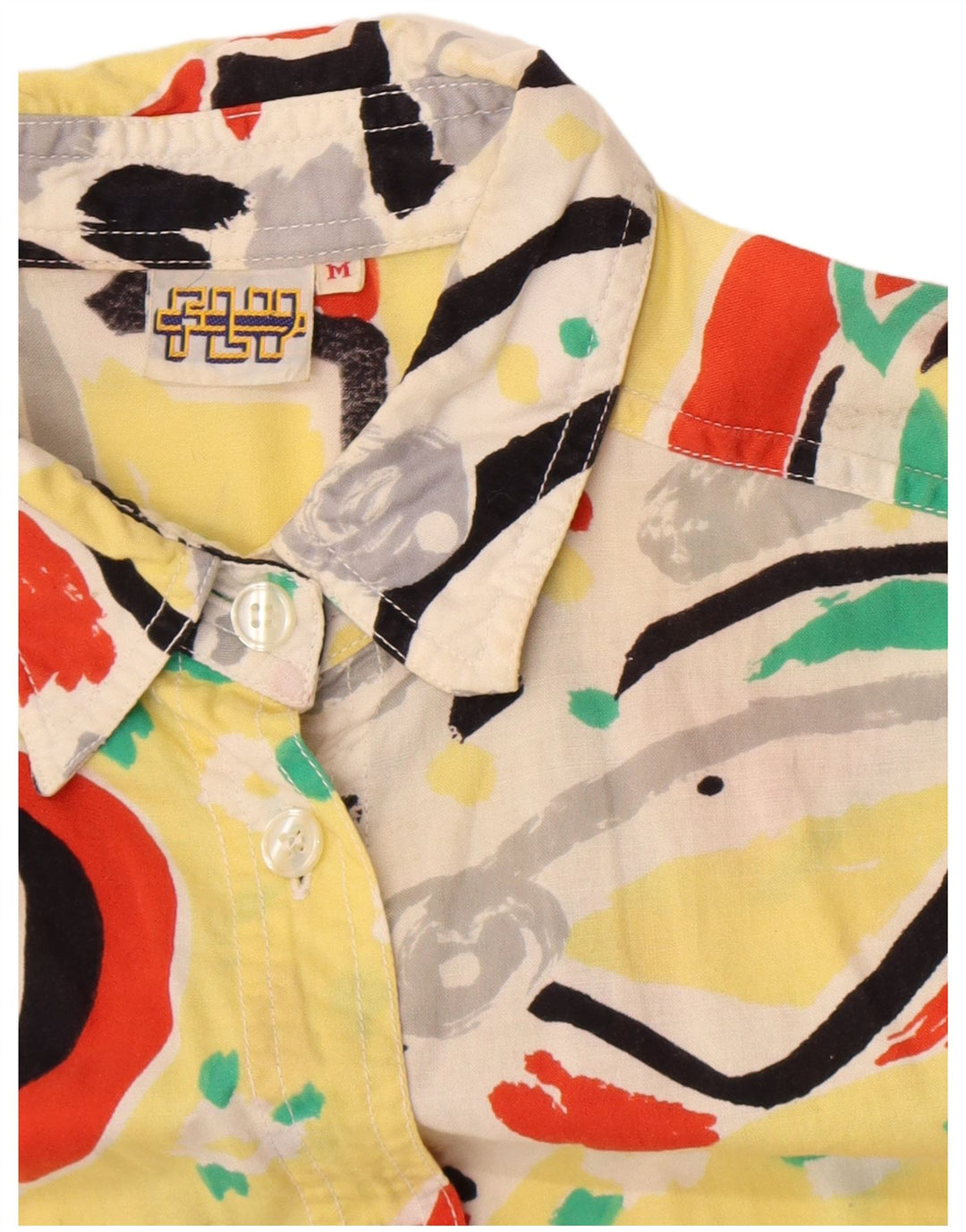 Blusa feminina vintage oversized UK 14 média multicolorida geométrica