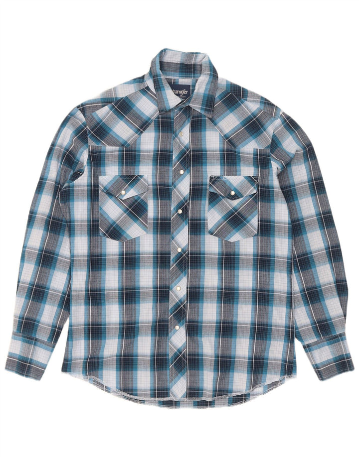 Camisa masculina Wrangler de algodão xadrez azul médio