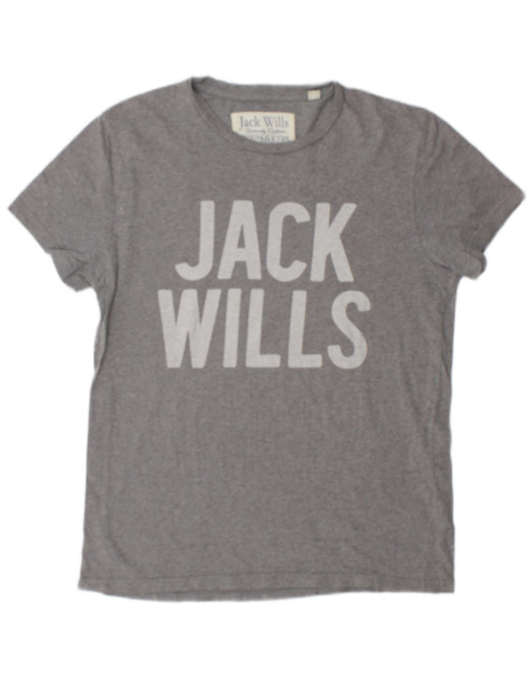 Camiseta feminina gráfica Jack Wills Reino Unido 10 algodão manchado cinza pequeno