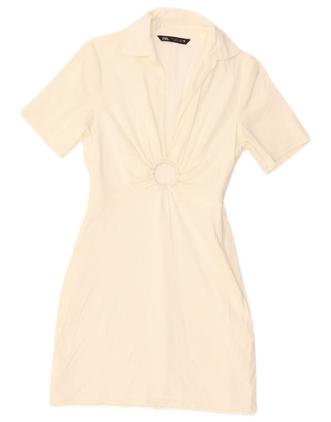 Vestido feminino ZARA com bainha de mangas curtas Reino Unido 10 pequeno off white viscose
