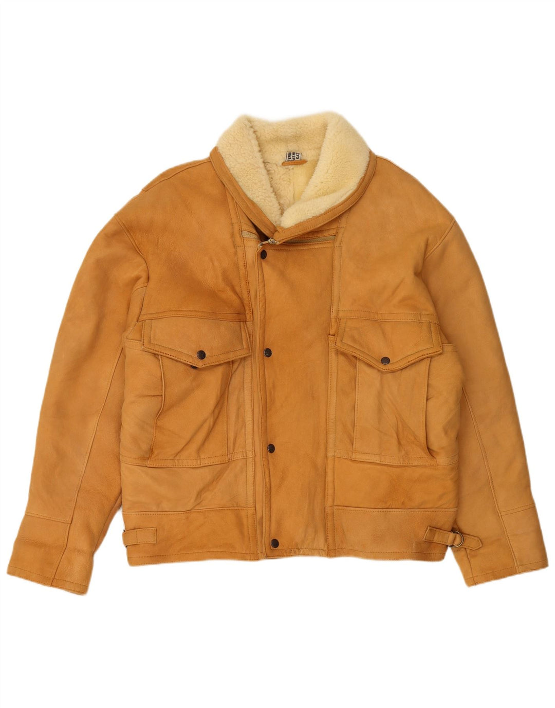 Jaqueta masculina vintage de shearling UK 40 grande shearling bege