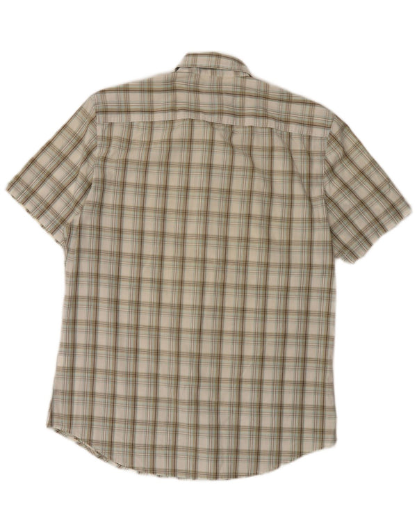 Camisa militar masculina de manga curta Calvin Klein Jeans xadrez bege médio