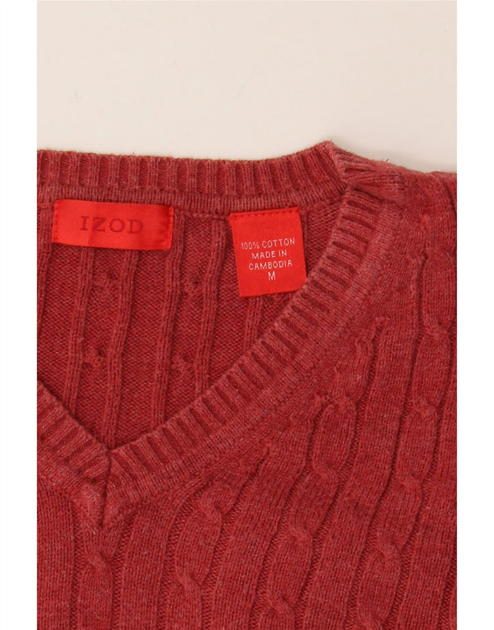 IZOD Mens Loose Fit V-Neck Jumper Sweater Medium Red Cotton Vintage Izod and Second-Hand Izod from Messina Hembry 