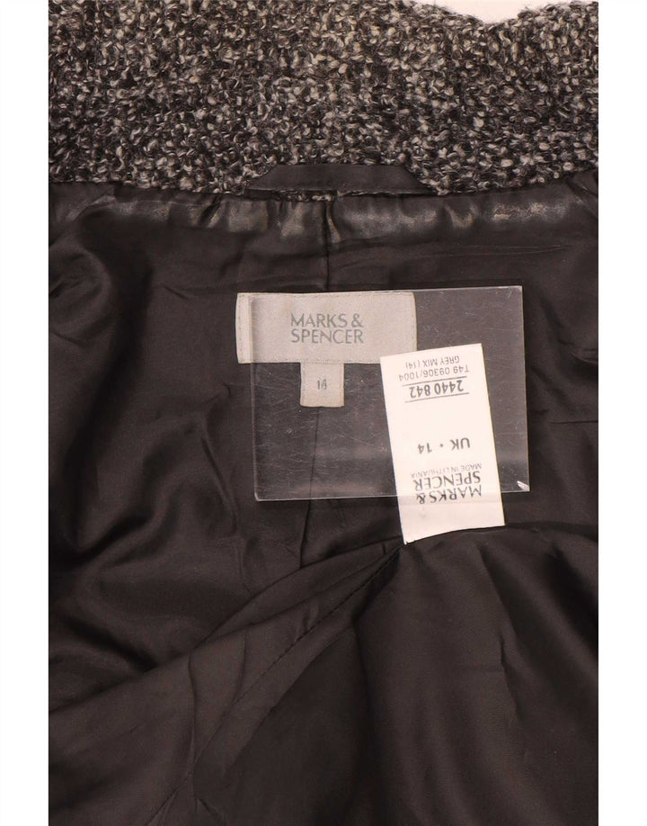 Jaqueta blazer feminina de 2 botões Marks & Spencer Reino Unido 14 grande lã manchada cinza