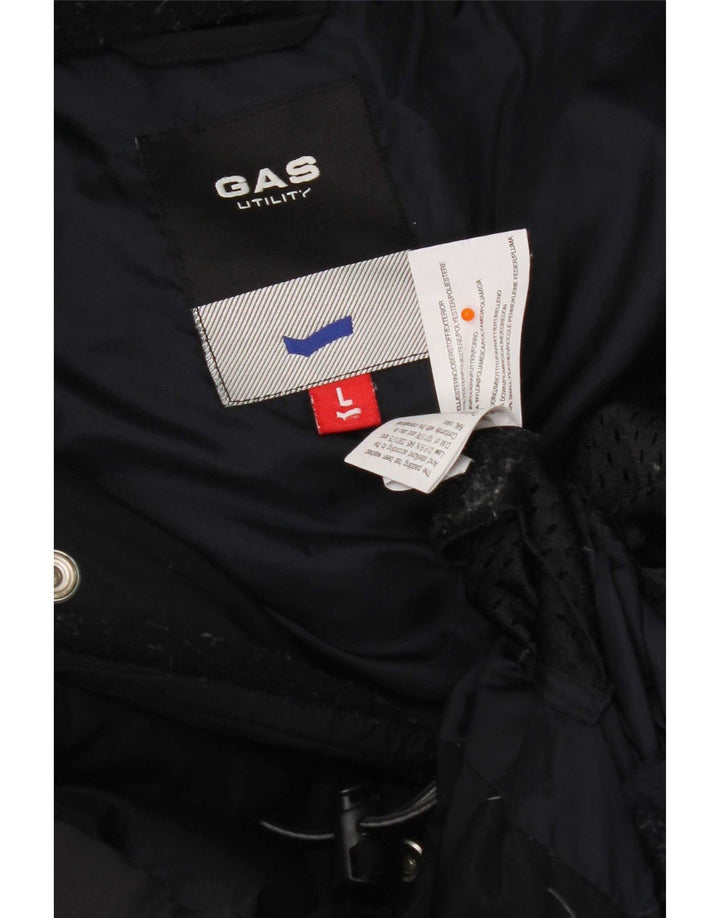 Casaco acolchoado com capuz utilitário masculino a gás poliéster azul marinho grande UK 40