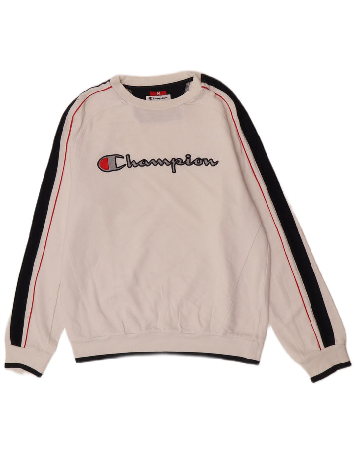 Champion masculino gráfico moletom jumper médio branco colorblock