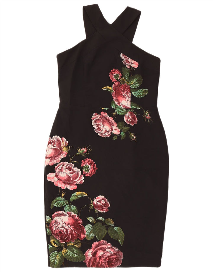 Vestido frente única feminino Oasis UK 12 poliéster floral preto médio