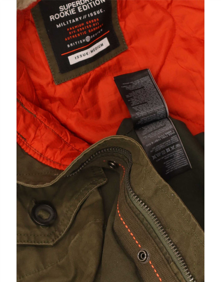 Jaqueta Parka masculina Superdry com capuz UK 38 algodão cáqui médio