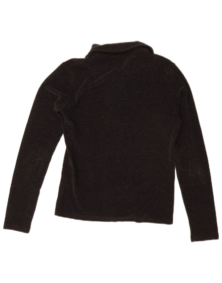 Blusa de camisa feminina vintage Reino Unido 8 poliéster preto pequeno