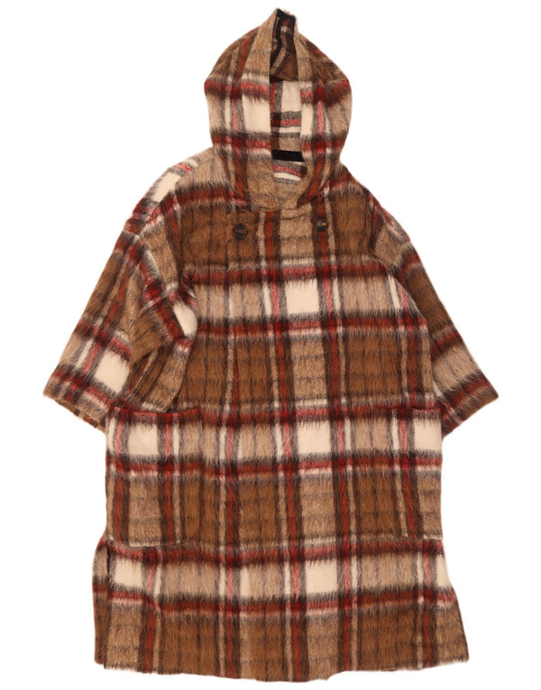 Casaco feminino vintage manga 3/4 com peito duplo Reino Unido 16 grande xadrez marrom